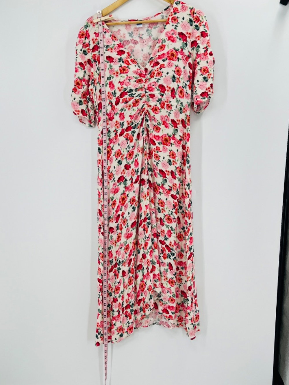 Old Navy NWT Short Sleeve Floral Midi Dress L V-Neck Puff Roses Lightweight Vaca - Picture 12 of 15